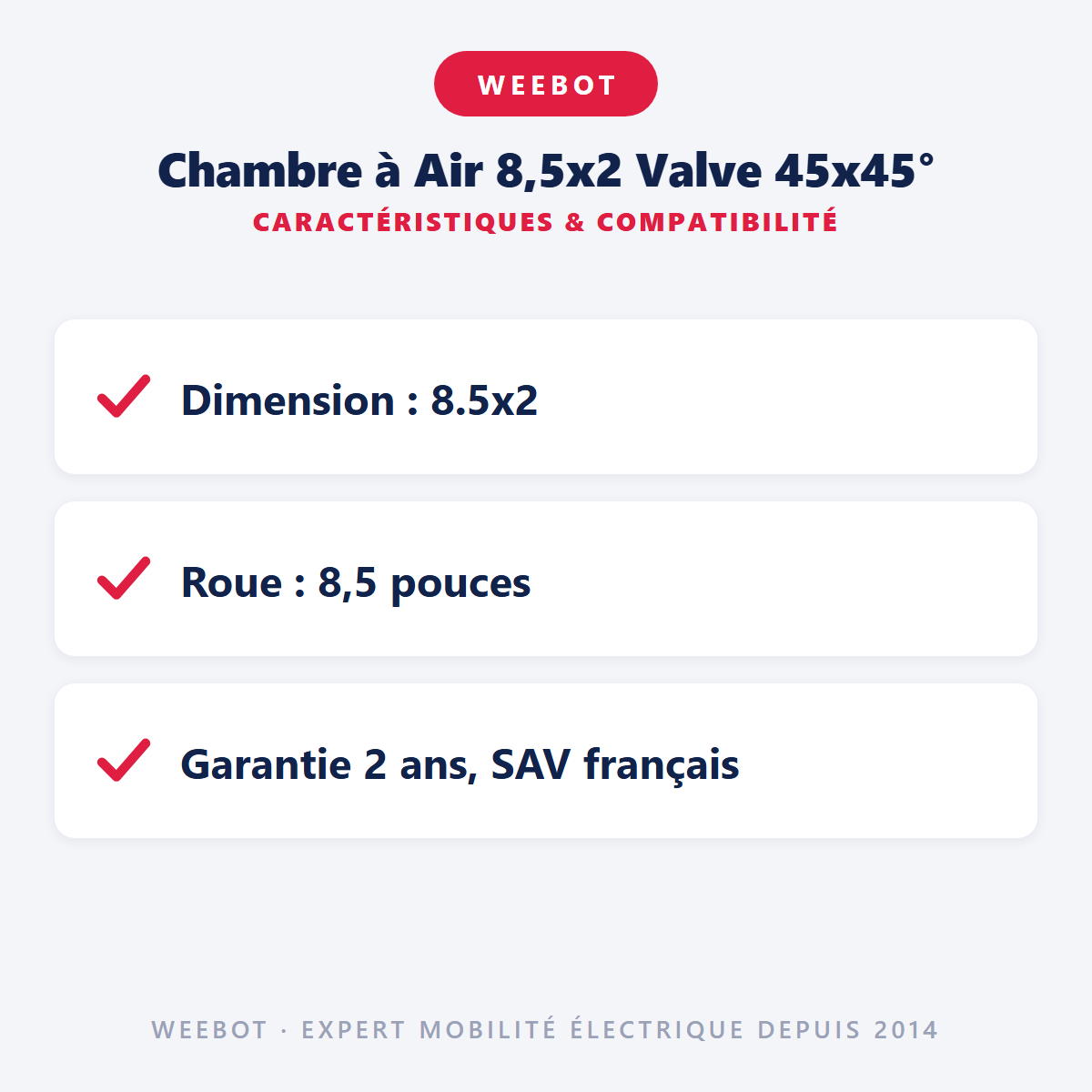 Chambre à Air 8,5x2 Valve 45x45° : caractéristiques et compatibilité