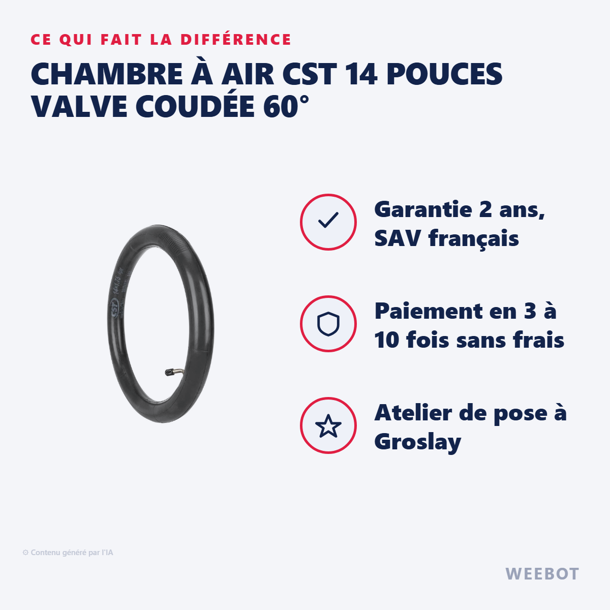 Chambre à Air CST 14 Pouces Valve Coudée 60° : les points forts