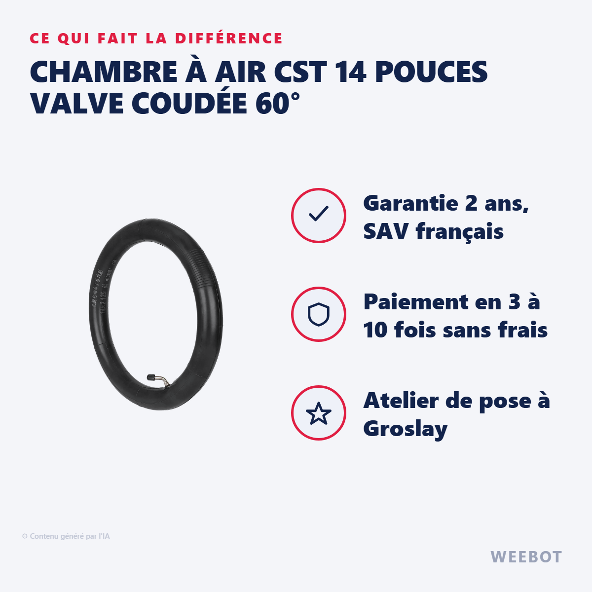 Chambre à Air CST 14 Pouces Valve Coudée 60° : les points forts