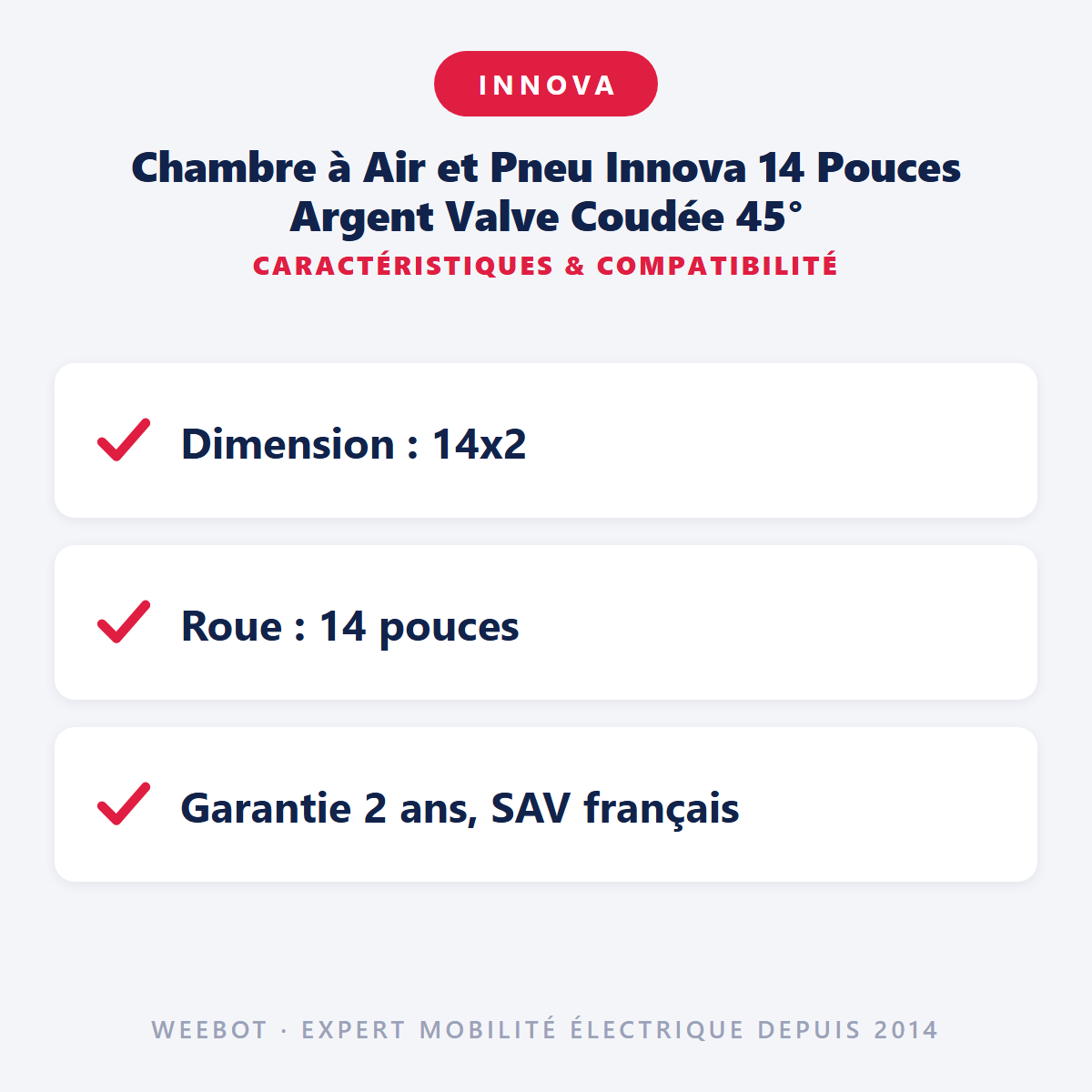 Chambre à Air et Pneu Innova 14 Pouces Argent Valve Coudée 45° : caractéristiques et compatibilité