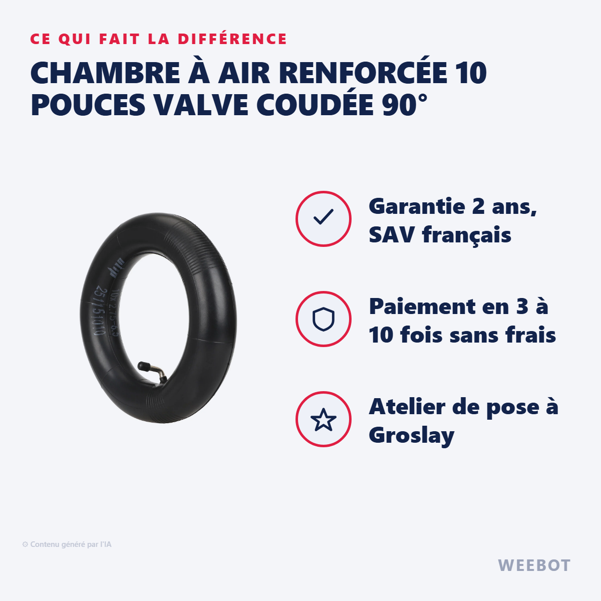 Chambre à Air Renforcée 10 Pouces Valve Coudée 90° : les points forts