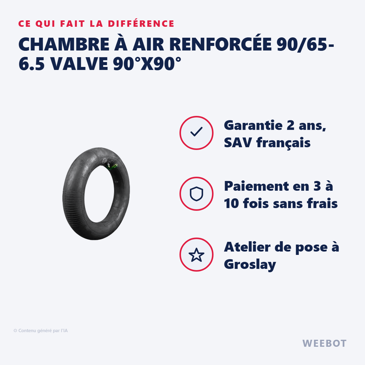Chambre à Air Renforcée 90/65-6.5 Valve 90°x90° : les points forts