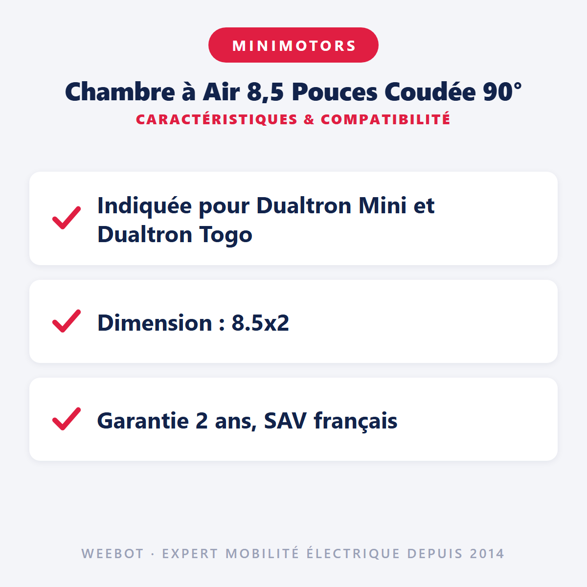 Chambre à Air 8,5 Pouces Coudée 90° : caractéristiques et compatibilité