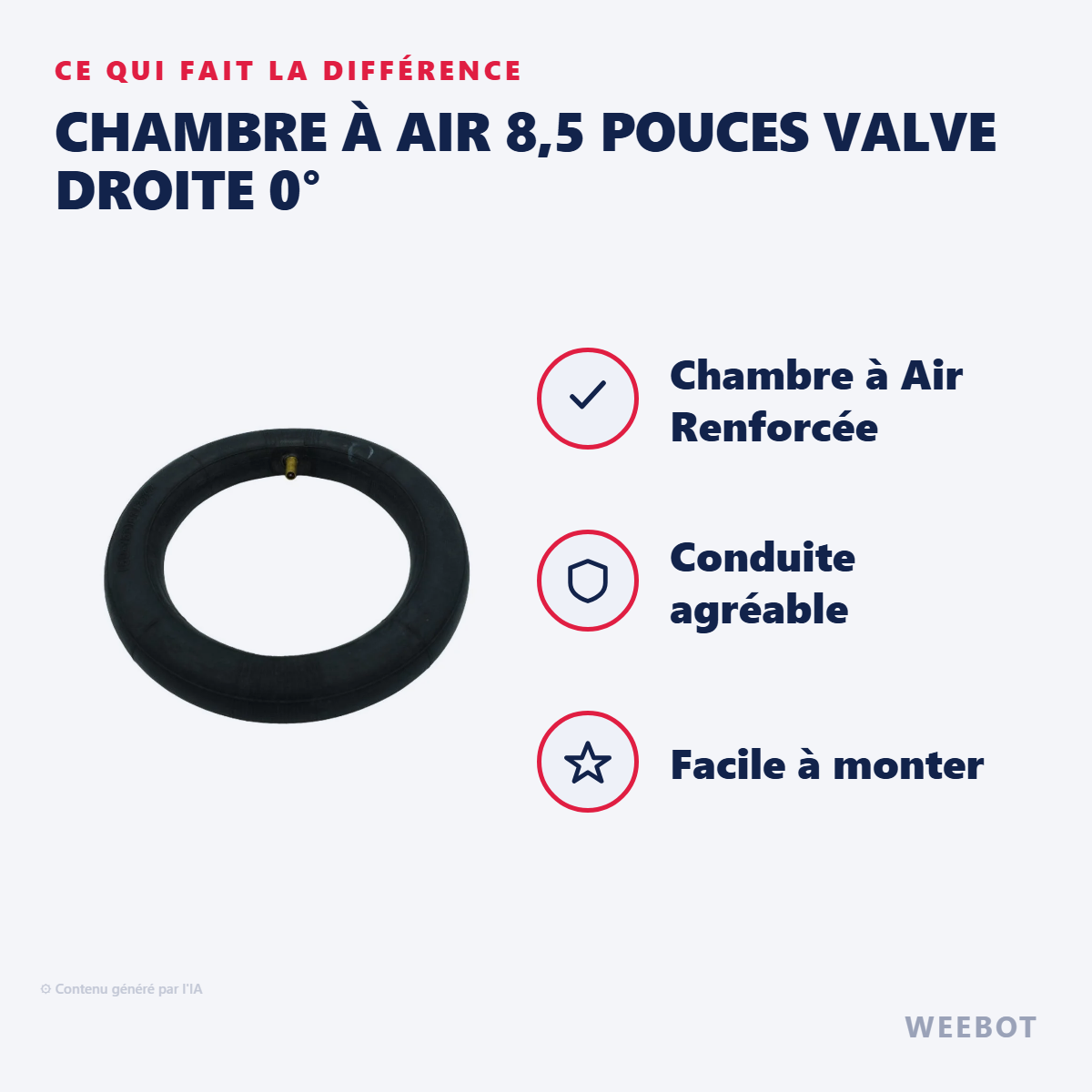 Chambre à Air 8,5 Pouces Valve Droite 0° : les points forts