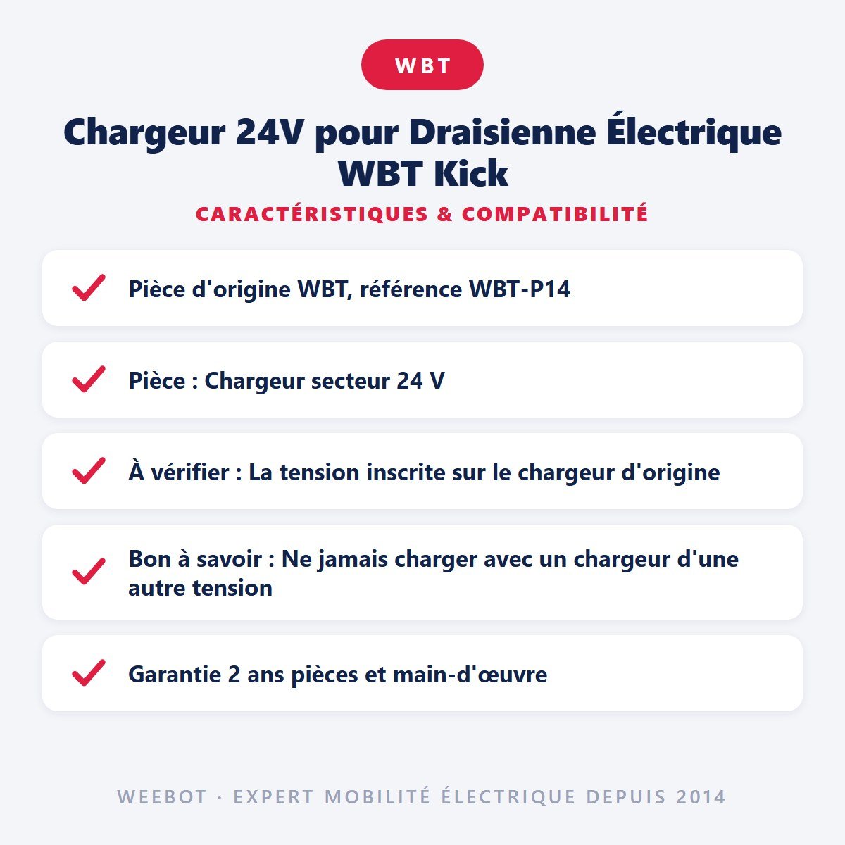 Chargeur 24V pour Draisienne Électrique WBT Kick - Weebot