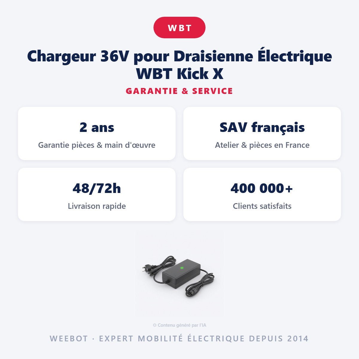 Chargeur 36V pour Draisienne Électrique WBT Kick X - Weebot
