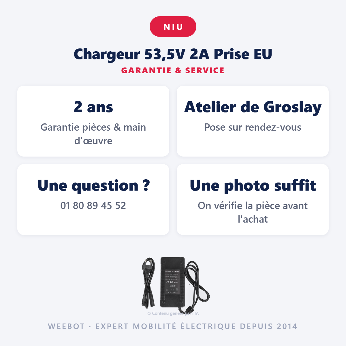 Chargeur 53,5V 2A Prise EU : garantie 2 ans et service après-vente