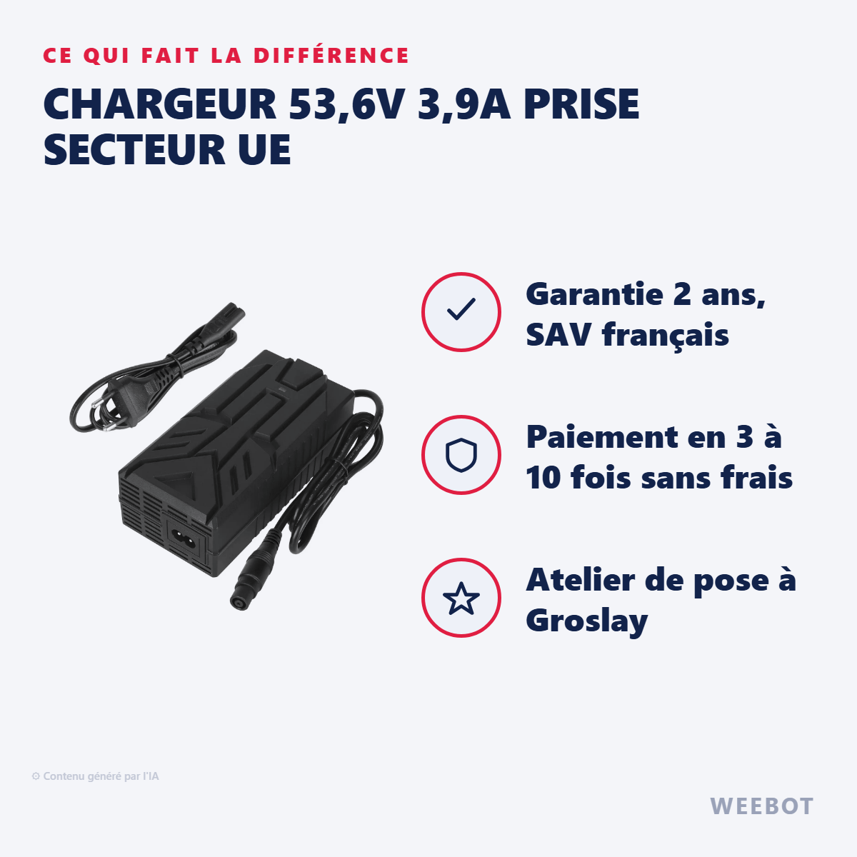 Chargeur 53,6V 3,9A Prise Secteur UE : les points forts