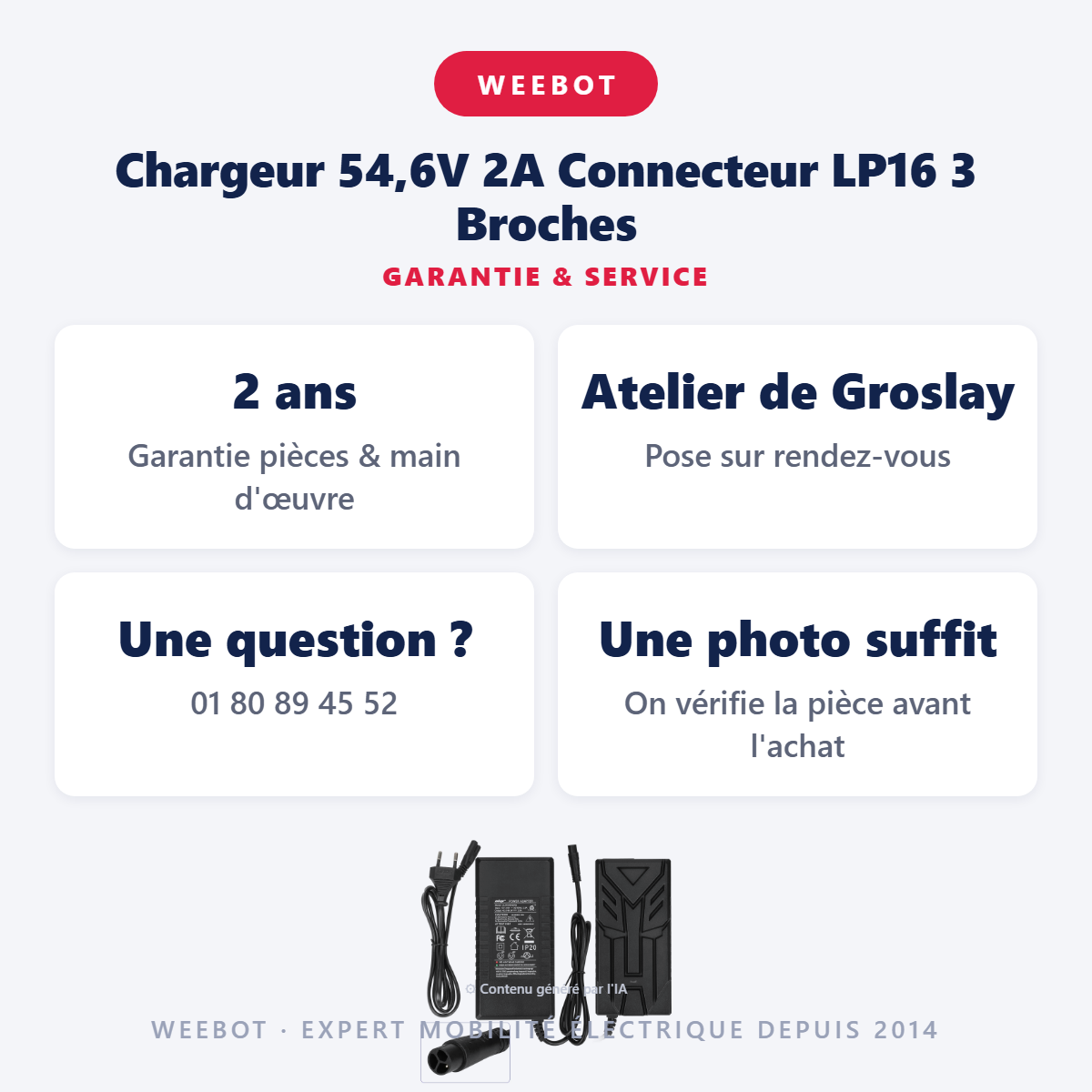 Chargeur 54,6V 2A Connecteur LP16 3 Broches : garantie 2 ans et service après-vente