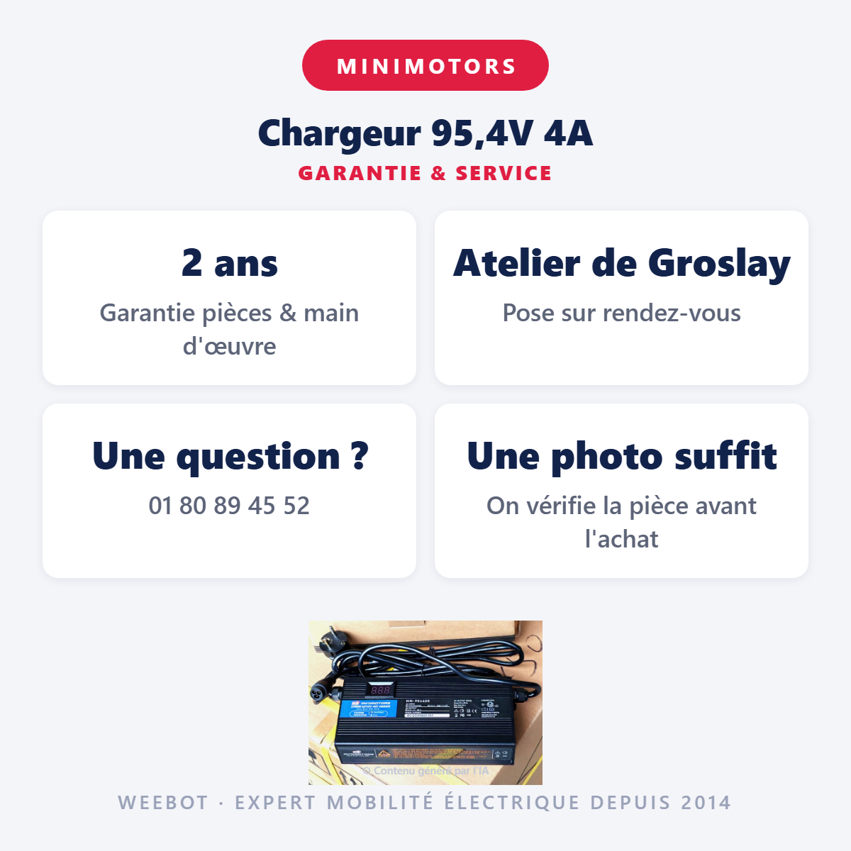 Chargeur 95,4V 4A : garantie 2 ans et service après-vente