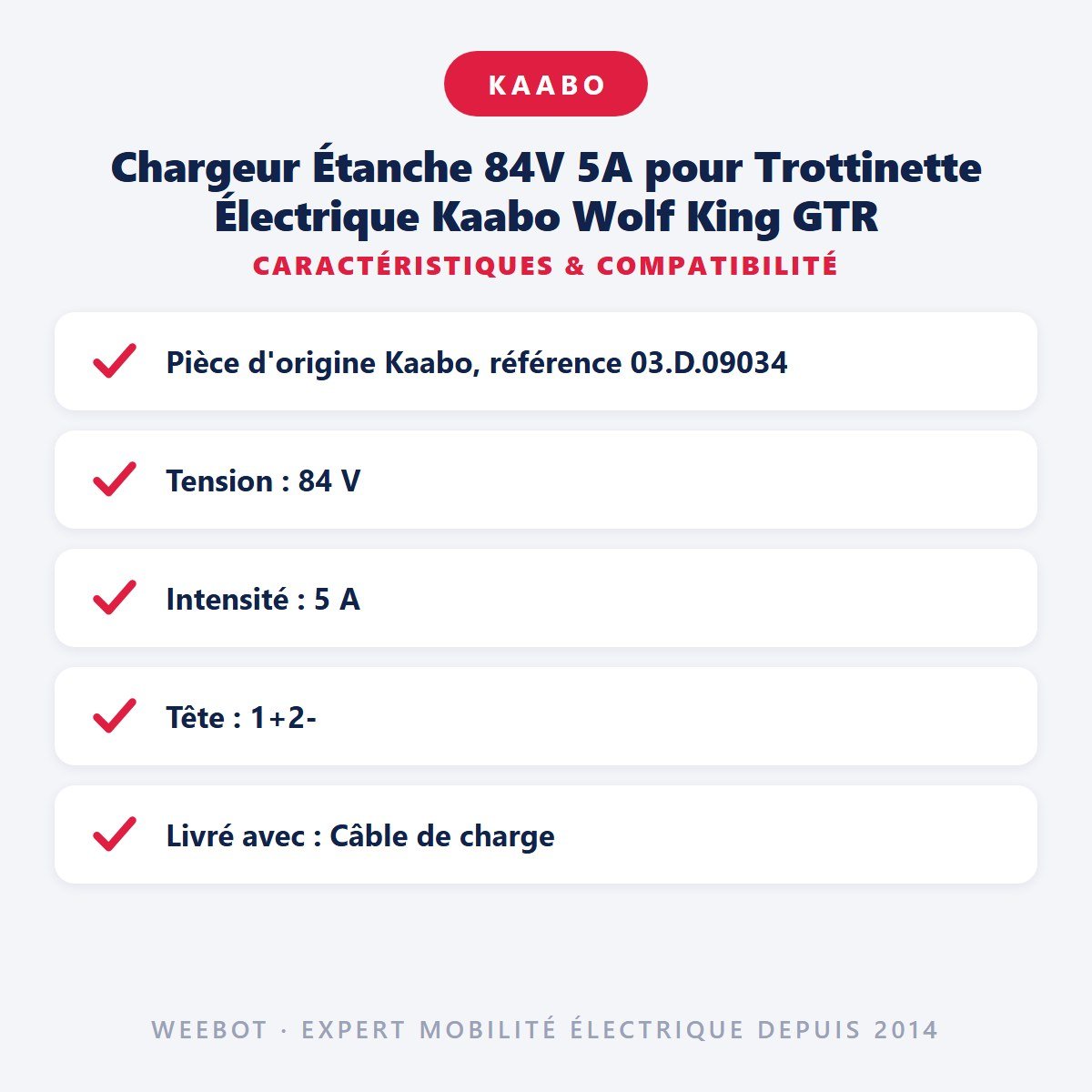 Chargeur Étanche 84V 5A pour Trottinette Électrique Kaabo Wolf King GTR - Weebot