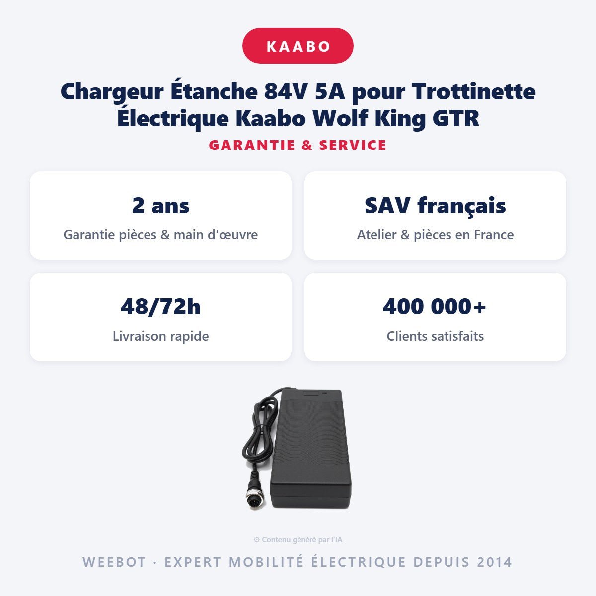 Chargeur Étanche 84V 5A pour Trottinette Électrique Kaabo Wolf King GTR - Weebot