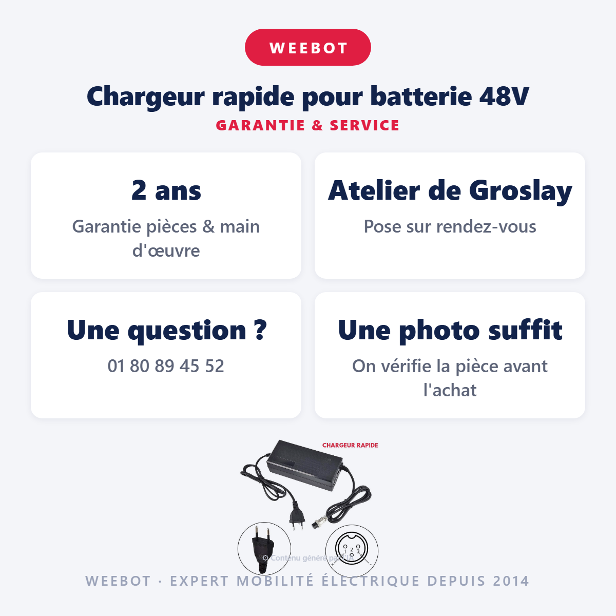 Chargeur rapide pour batterie 48V : garantie 2 ans et service après-vente