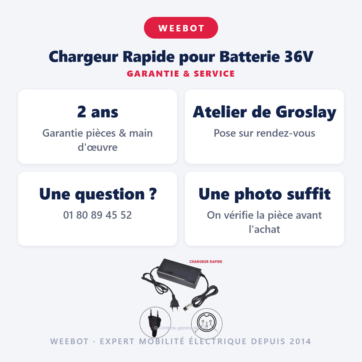 Chargeur Rapide pour Batterie 36V : garantie 2 ans et service après-vente