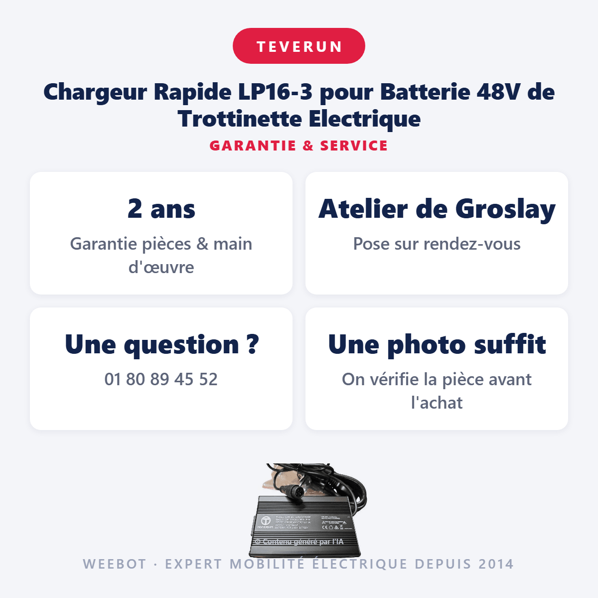 Chargeur Rapide LP16-3 pour Batterie 48V de Trottinette Electrique - Weebot
