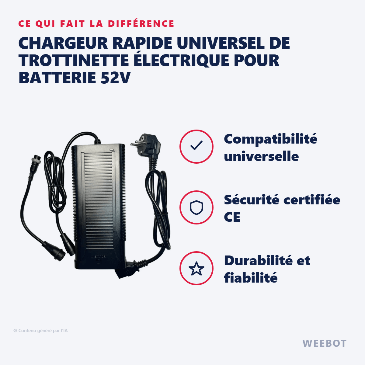 Chargeur Rapide Universel de Trottinette Électrique pour Batterie 52V - Weebot