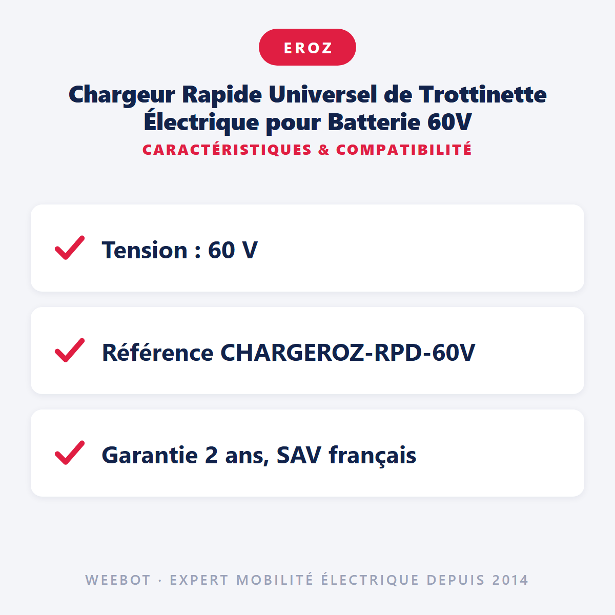 Chargeur Rapide Universel de Trottinette Électrique pour Batterie 60V - Weebot