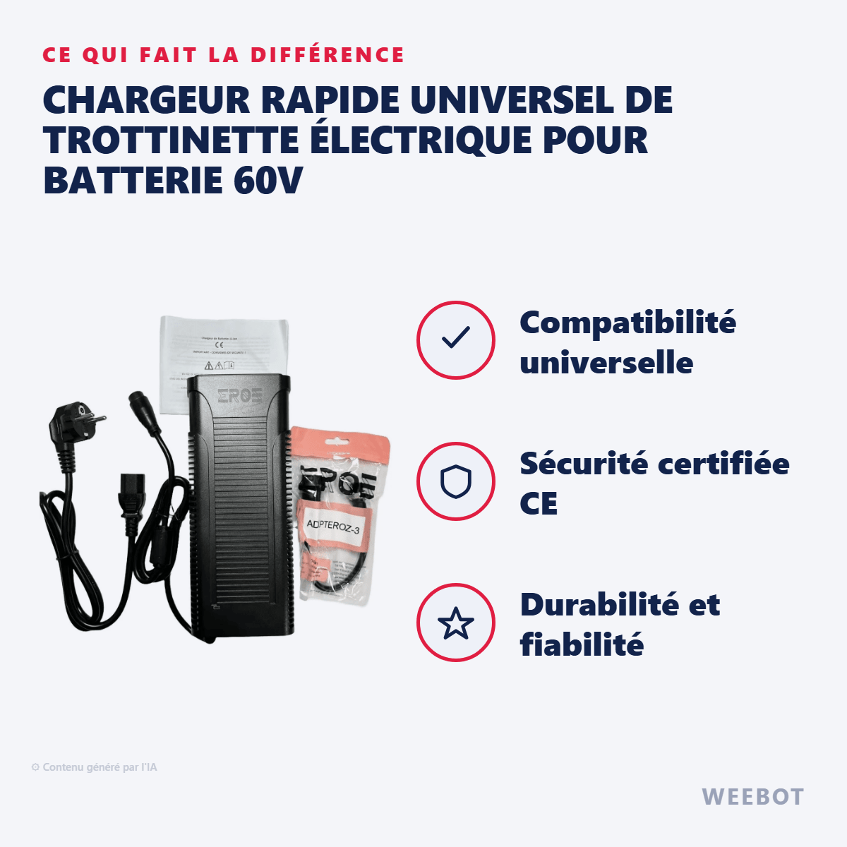 Chargeur Rapide Universel de Trottinette Électrique pour Batterie 60V - Weebot