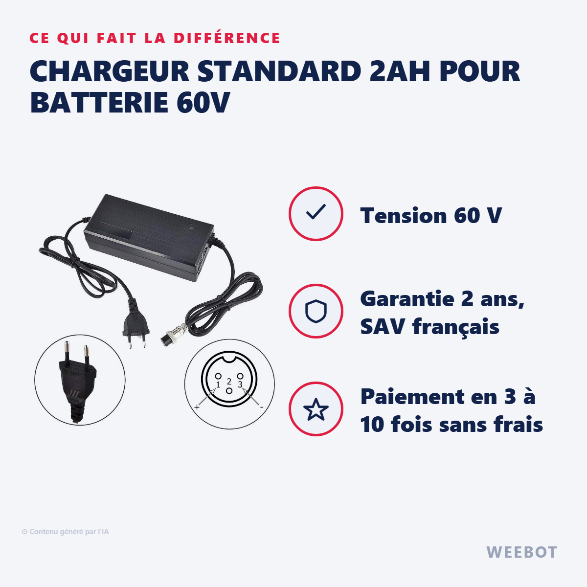 Chargeur Standard 2Ah pour Batterie 60V : les points forts