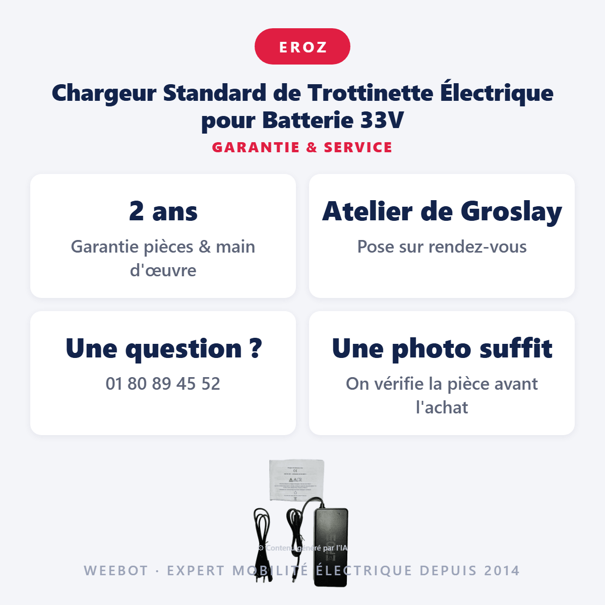 Chargeur Standard de Trottinette Électrique pour Batterie 33V (Connecteur DC 5.5*2.1mm) - Weebot