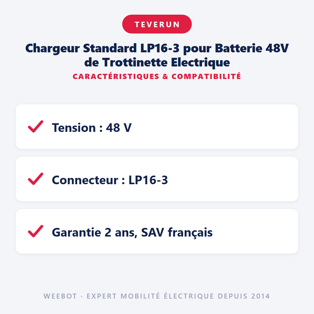 Chargeur Standard LP16-3 pour Batterie 48V de Trottinette Electrique - Weebot