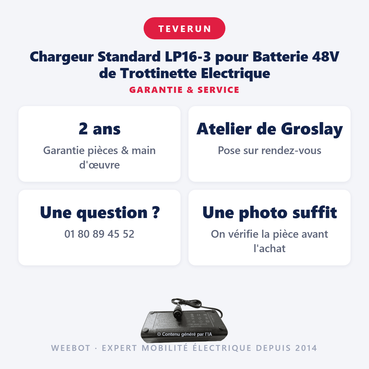 Chargeur Standard LP16-3 pour Batterie 48V de Trottinette Electrique - Weebot