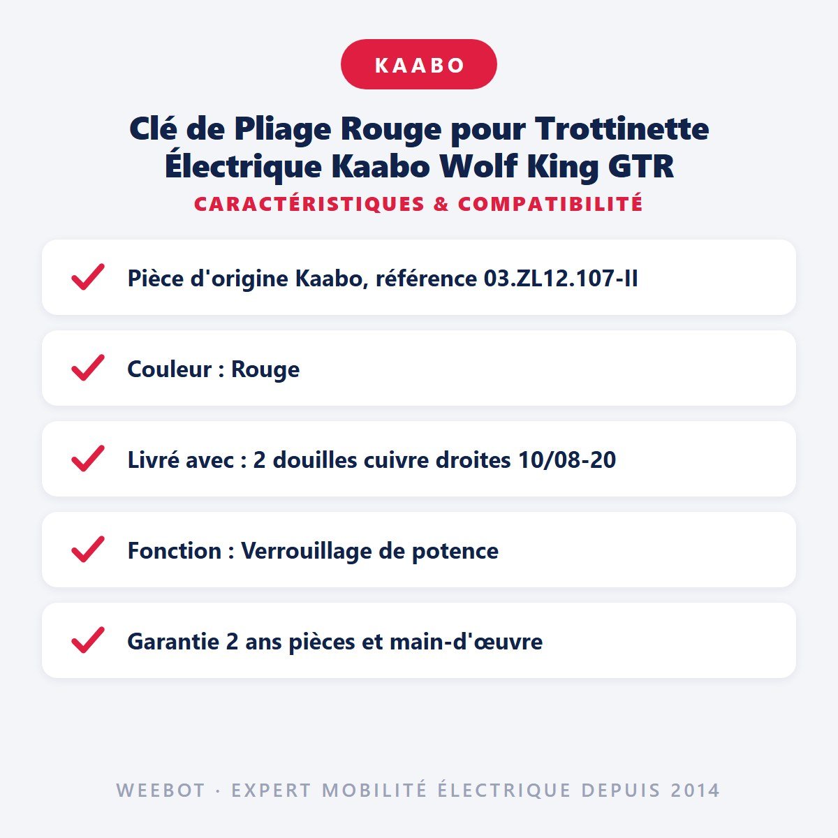 Clé de Pliage Rouge pour Trottinette Électrique Kaabo Wolf King GTR - Weebot