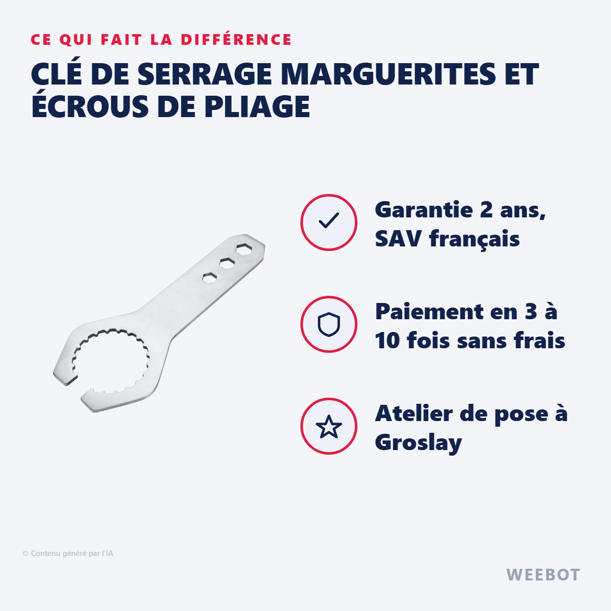 Clé de Serrage Marguerites et Écrous de Pliage : les points forts