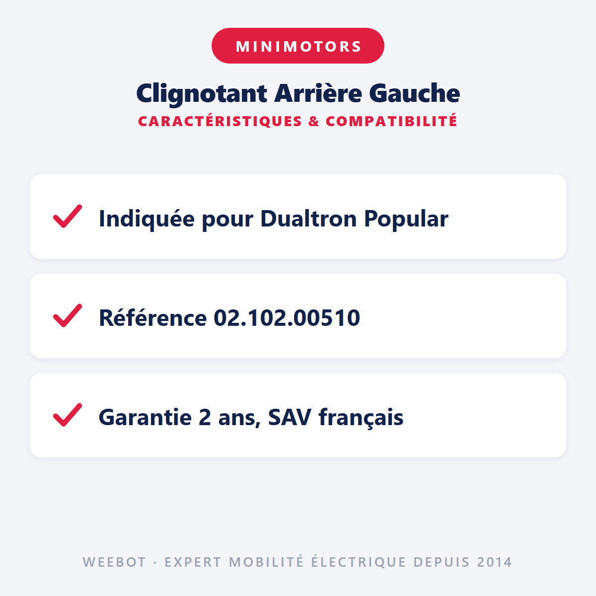 Clignotant Arrière Gauche pour Trottinette Electrique Dualtron Popular - Weebot