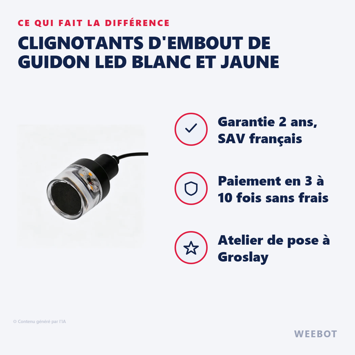 Clignotants d'Embout de Guidon LED Blanc et Jaune : les points forts
