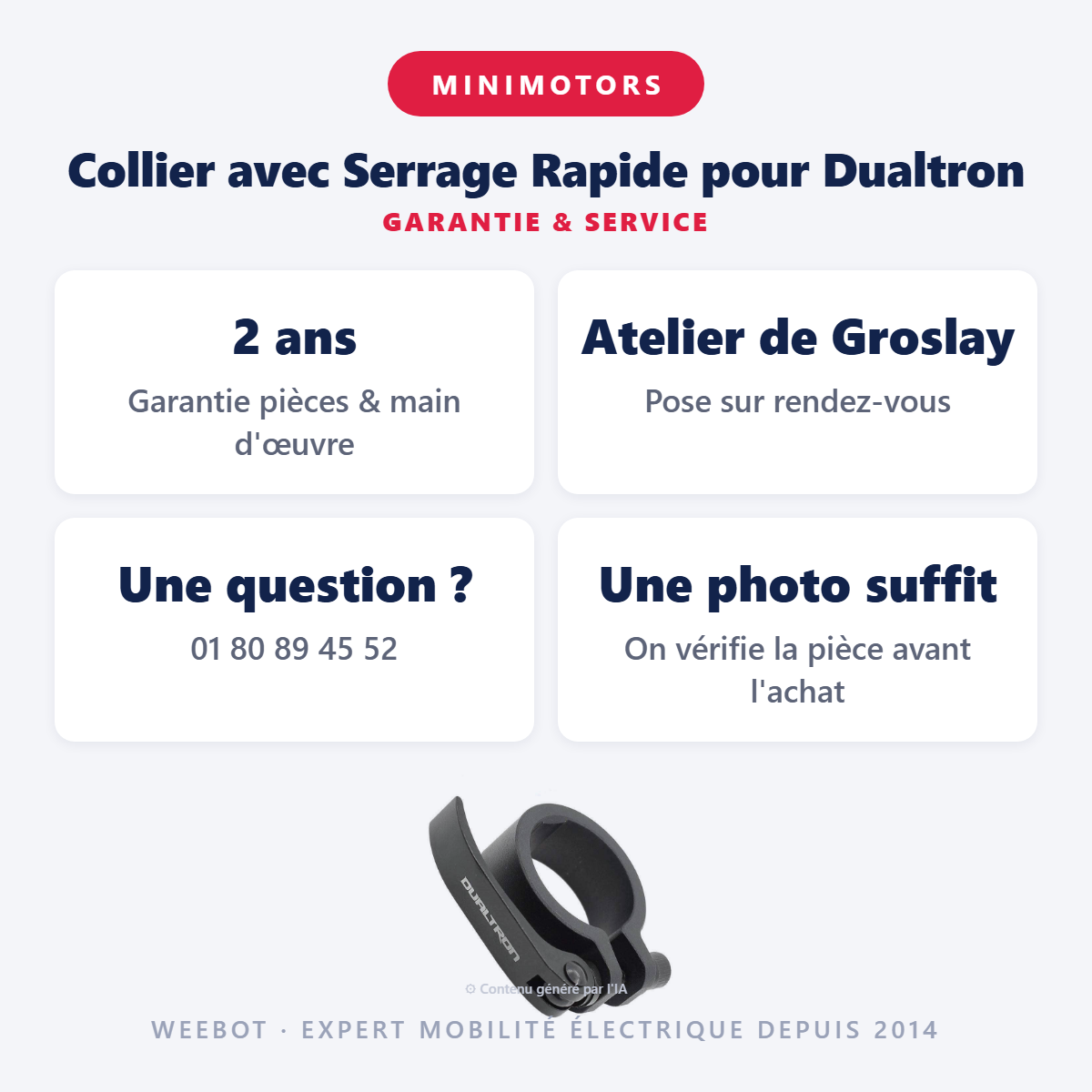 Collier avec Serrage Rapide pour Dualtron : garantie 2 ans et service après-vente