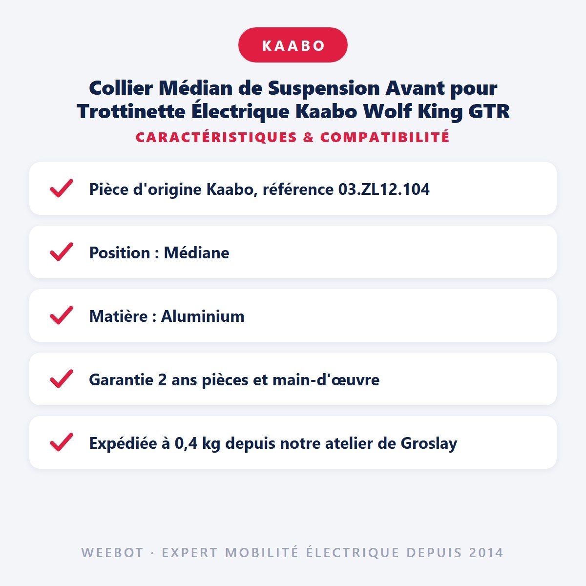 Collier Médian de Suspension Avant pour Trottinette Électrique Kaabo Wolf King GTR - Weebot