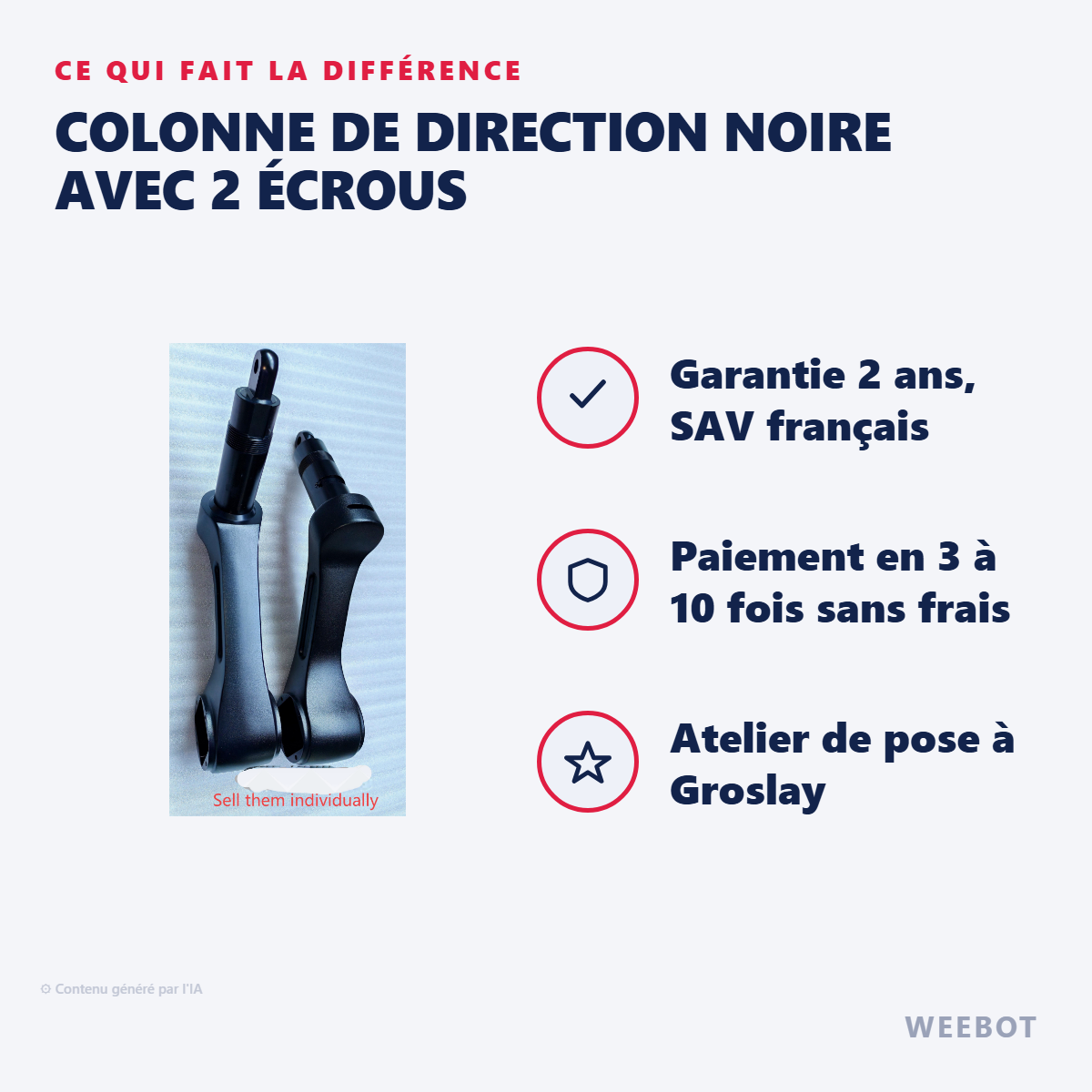 Colonne de Direction Noire avec 2 Écrous : les points forts