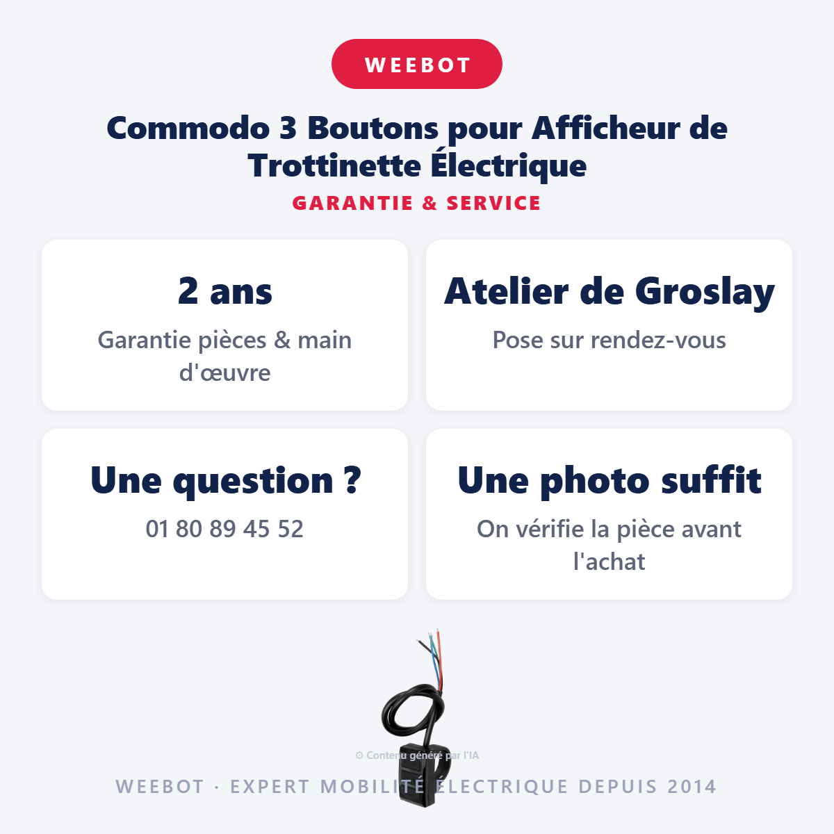Commodo 3 Boutons pour Afficheur de Trottinette Électrique : garantie 2 ans et service après-vente