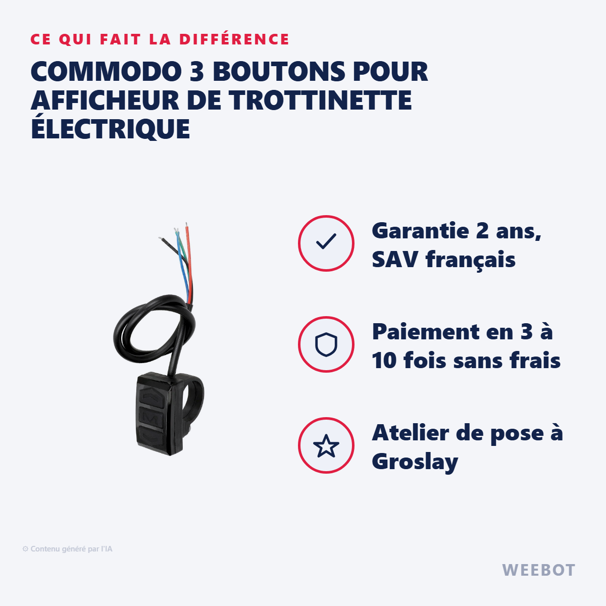 Commodo 3 Boutons pour Afficheur de Trottinette Électrique : les points forts