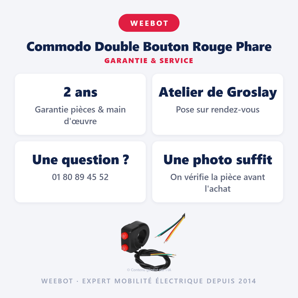 Commodo Double Bouton Rouge Phare : garantie 2 ans et service après-vente