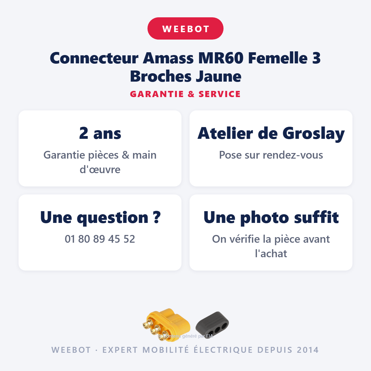 Connecteur Amass MR60 Femelle 3 Broches Jaune : garantie 2 ans et service après-vente