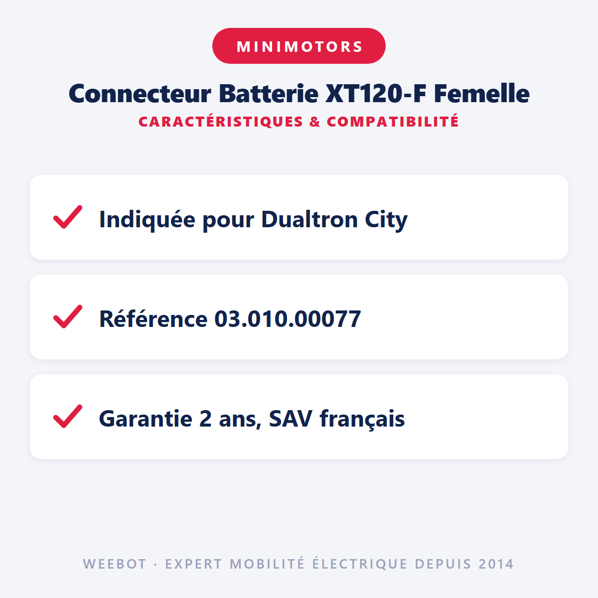 Connecteur Batterie XT120-F Femelle : caractéristiques et compatibilité