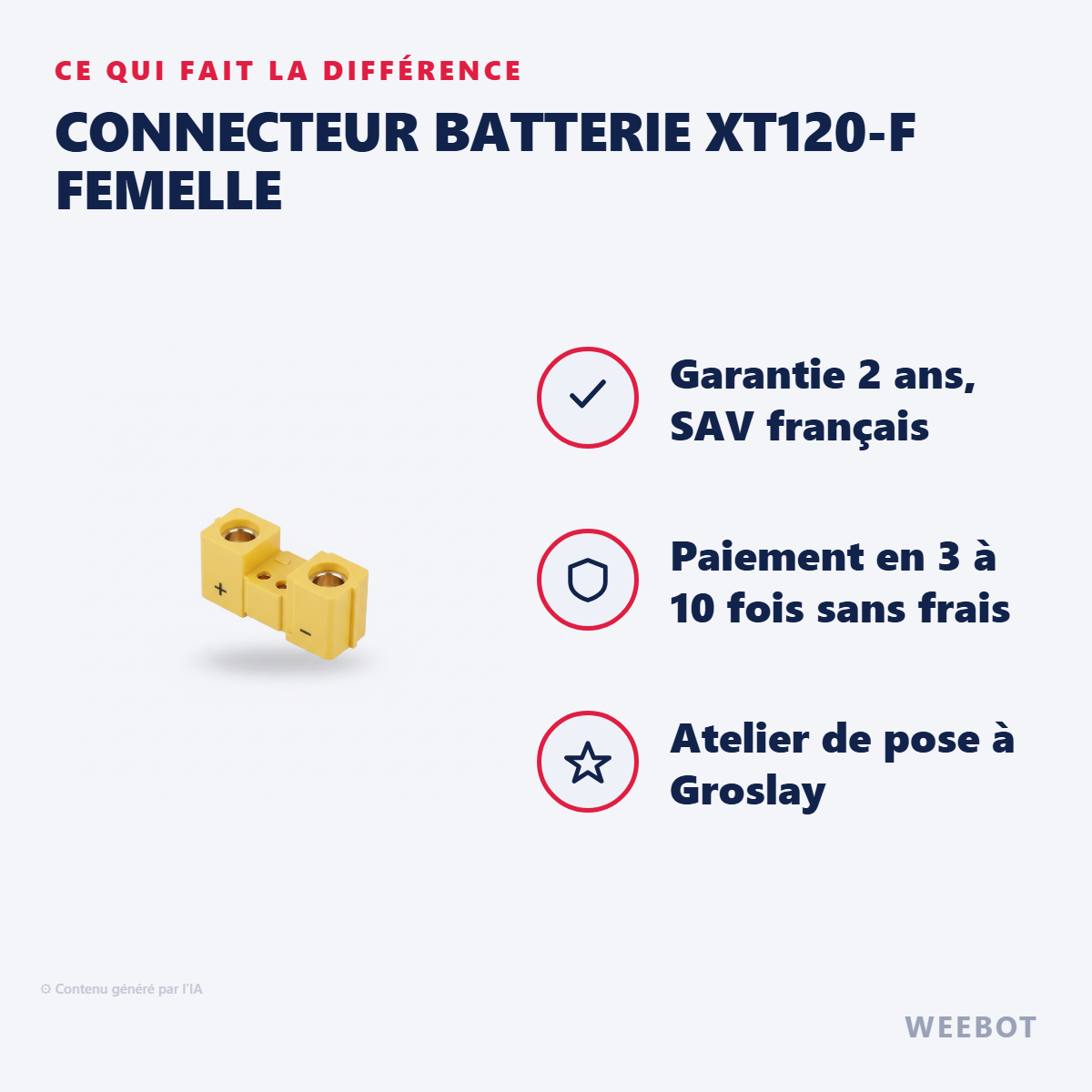 Connecteur Batterie XT120-F Femelle : les points forts