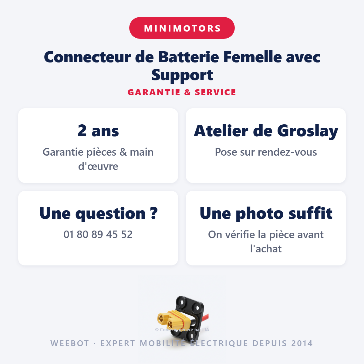 Connecteur de Batterie Femelle avec Support : garantie 2 ans et service après-vente