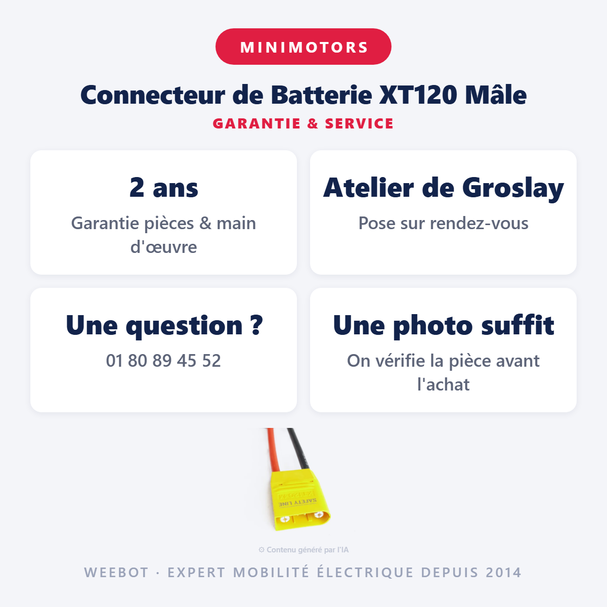 Connecteur de Batterie XT120 Mâle : garantie 2 ans et service après-vente