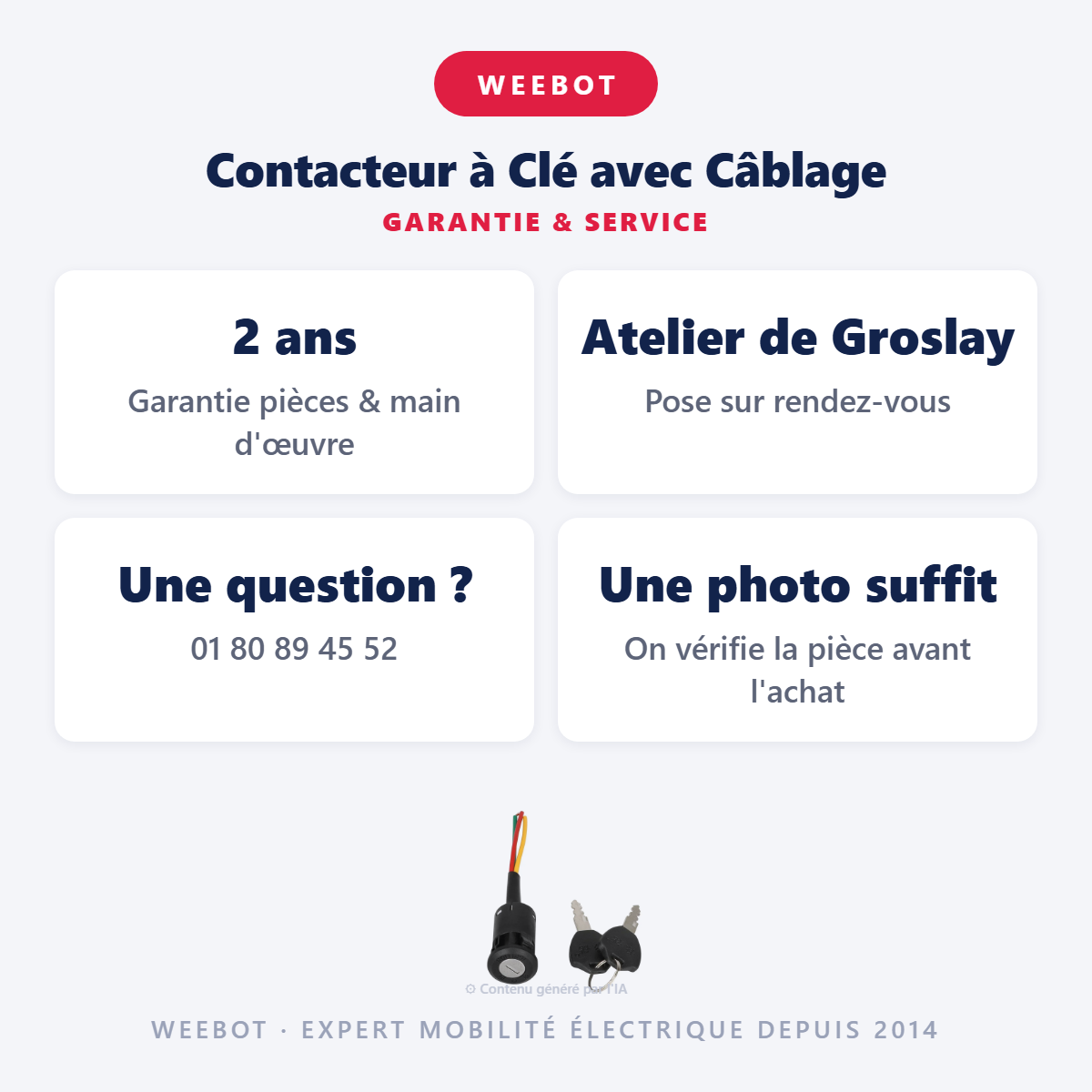 Contacteur à Clé avec Câblage : garantie 2 ans et service après-vente