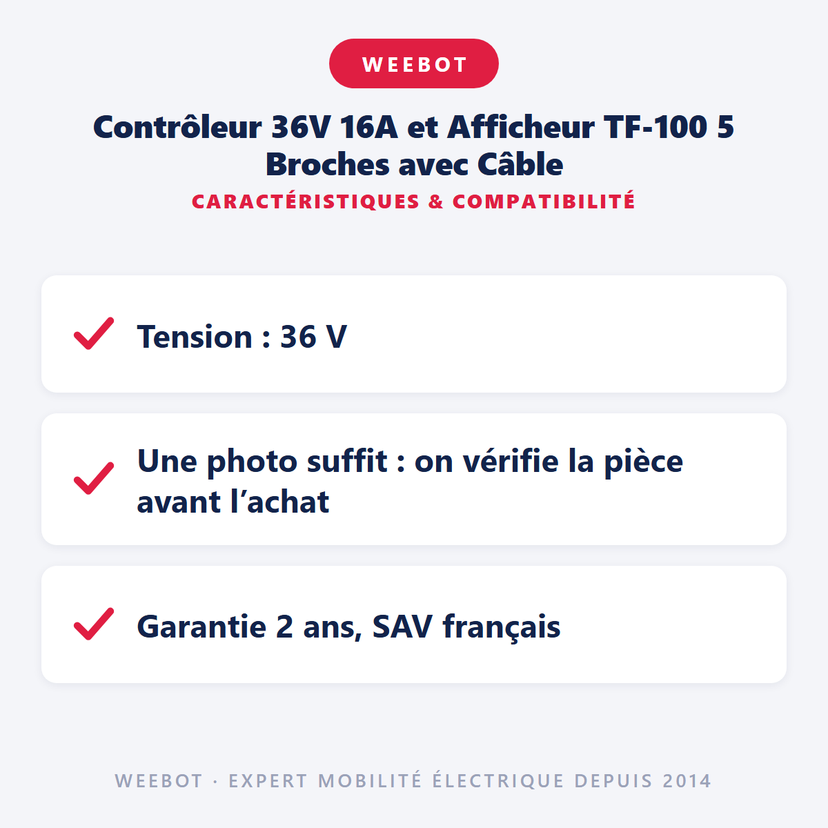 Contrôleur 36V 16A et Afficheur TF-100 5 Broches avec Câble : caractéristiques et compatibilité