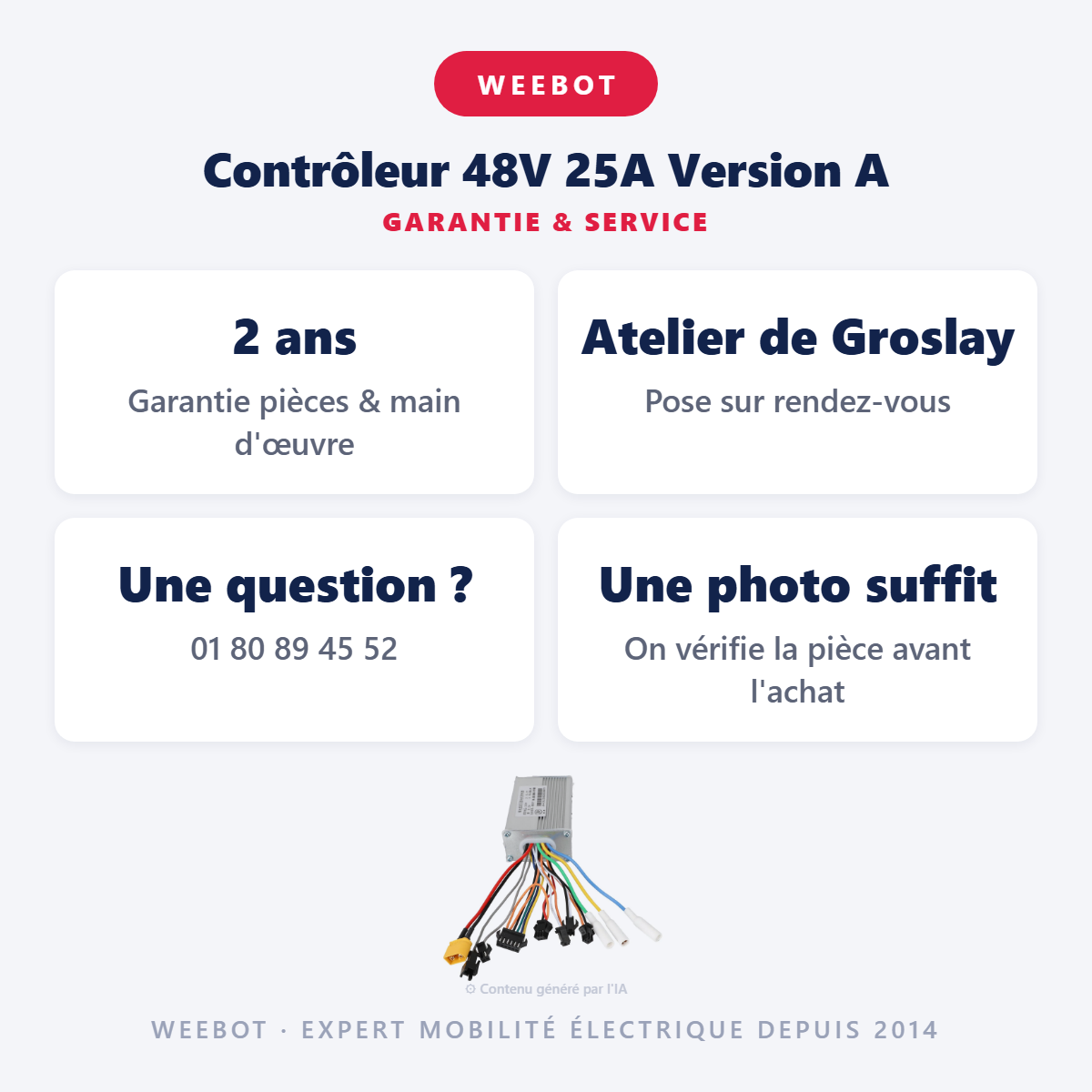 Contrôleur 48V 25A Version A : garantie 2 ans et service après-vente