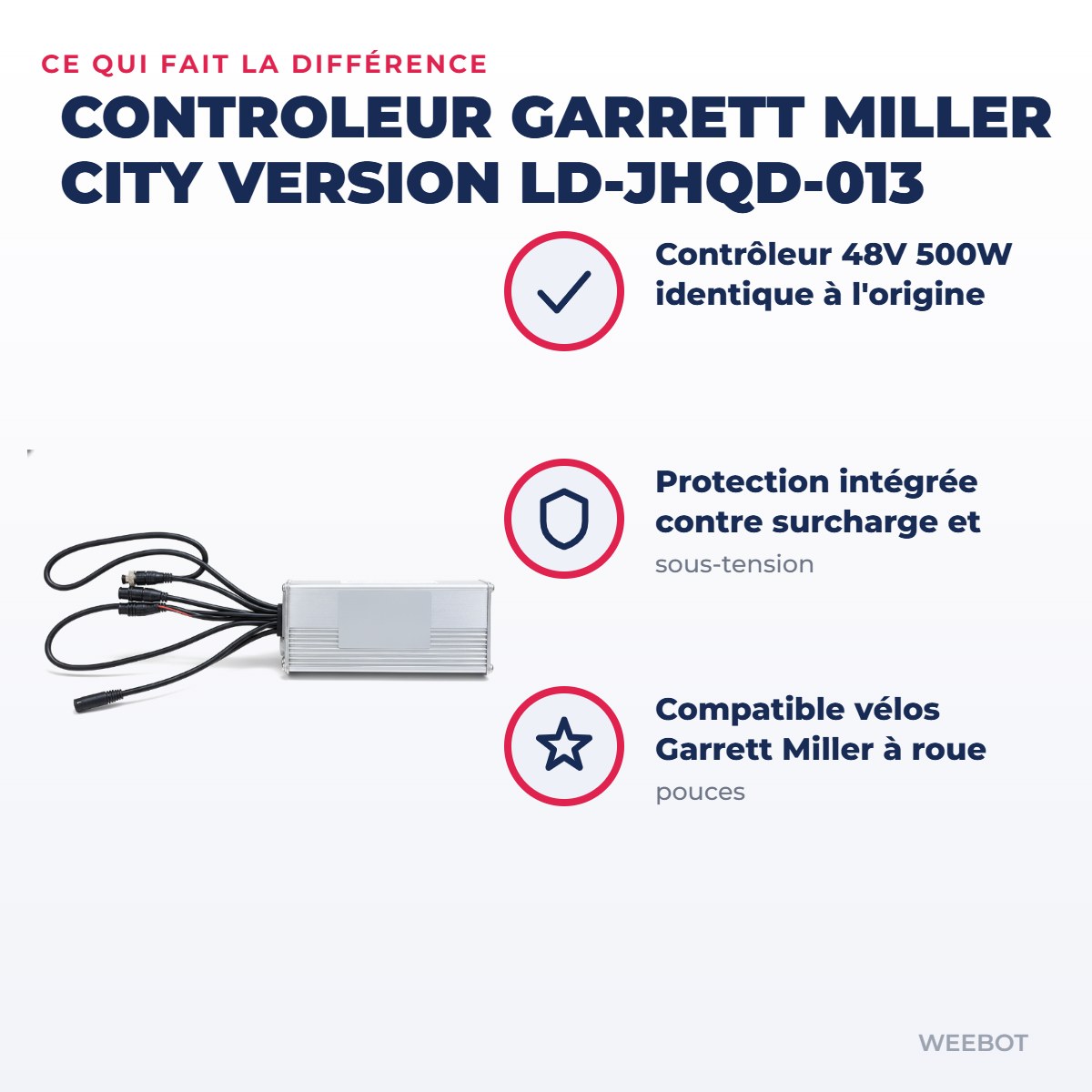 Controleur Garrett Miller City version LD-JHQD-013 — points forts : Contrôleur 48V 500W identique à l'origine