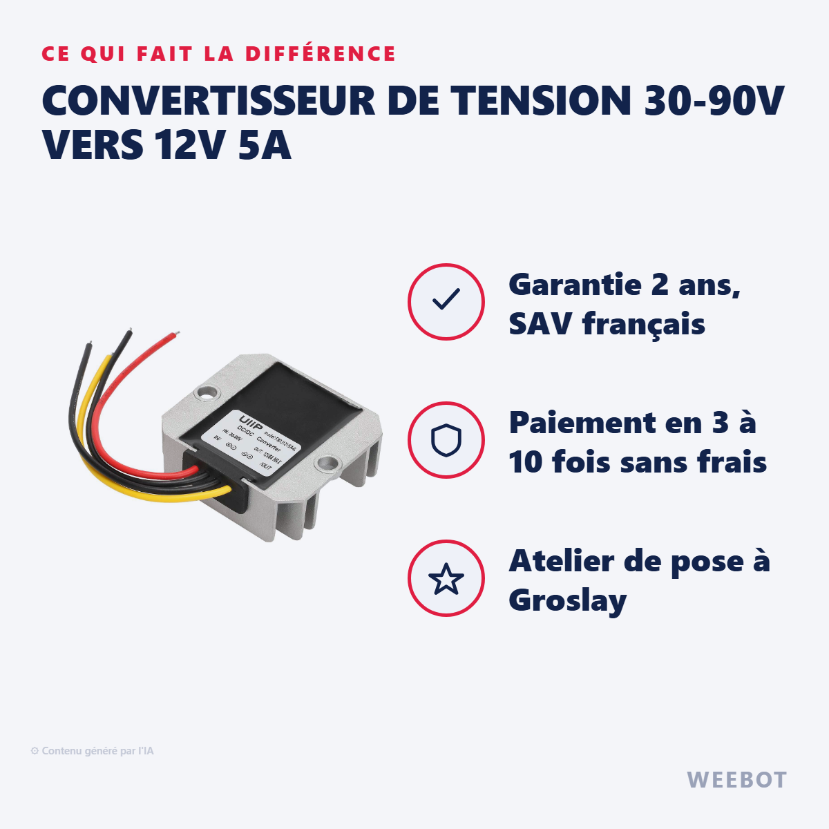 Convertisseur de Tension 30-90V vers 12V 5A : les points forts
