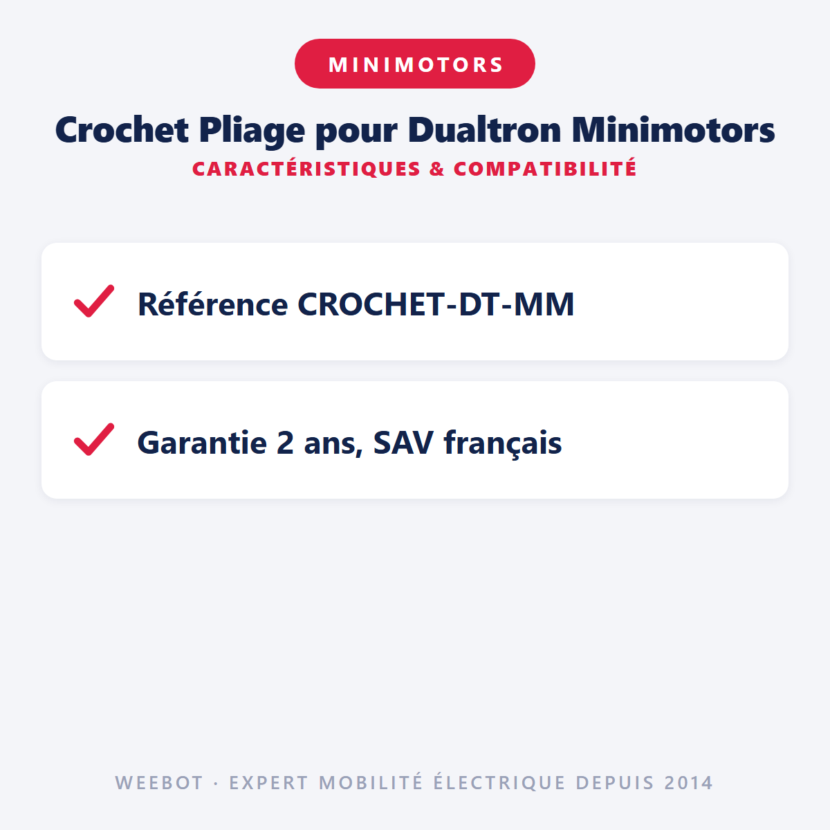 Crochet Pliage pour Dualtron Minimotors : caractéristiques et compatibilité