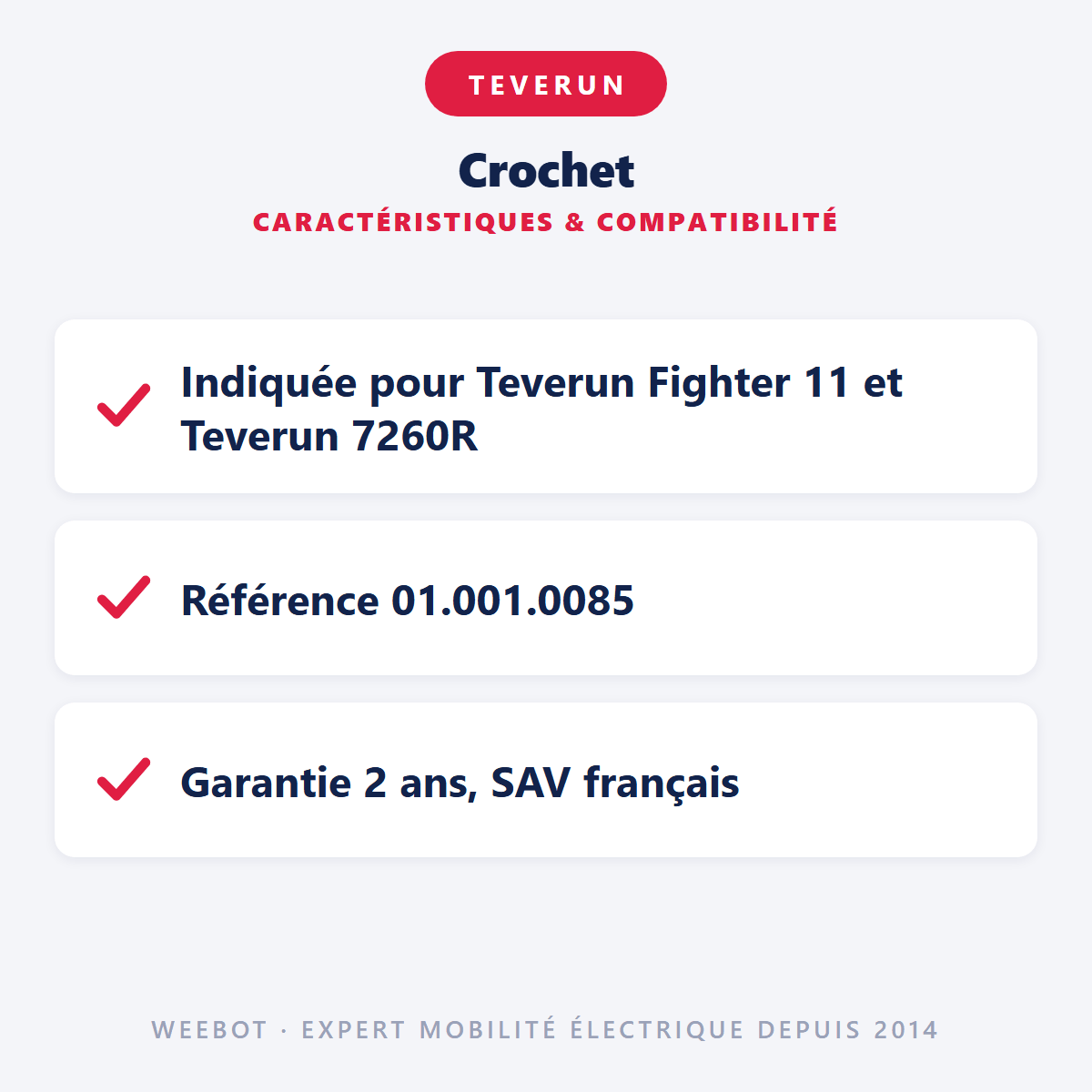 Crochet pour Trottinette Electrique Teverun Fighter 11, 11 Plus, Suprème Plus, Suprème Ultra et 7260R - Weebot