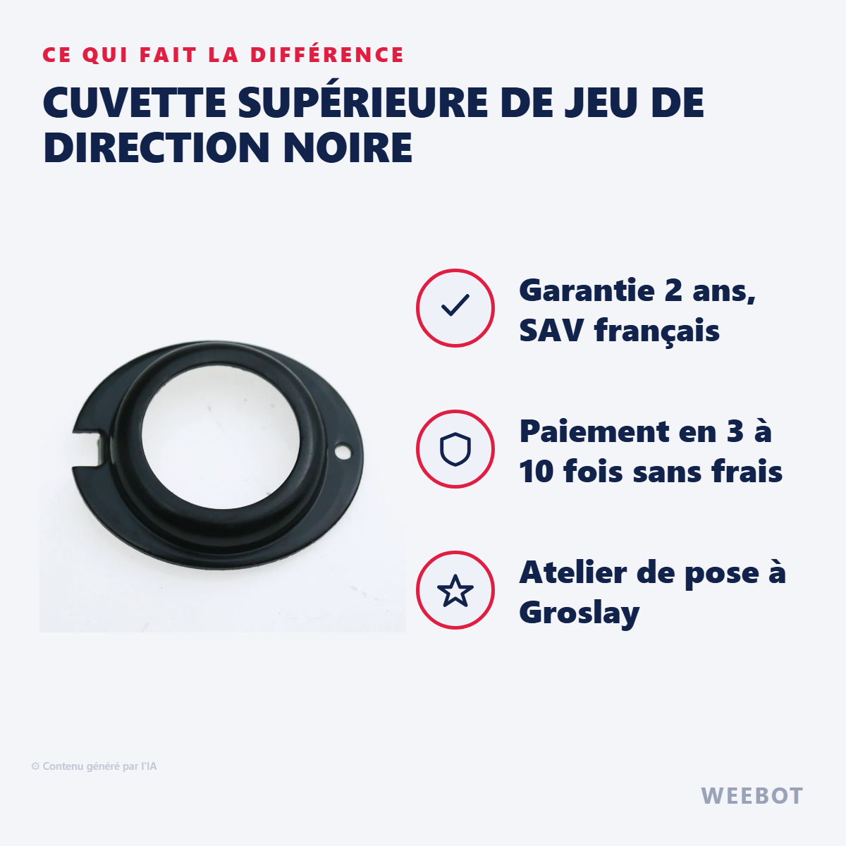 Cuvette Supérieure de Jeu de Direction Noire : les points forts