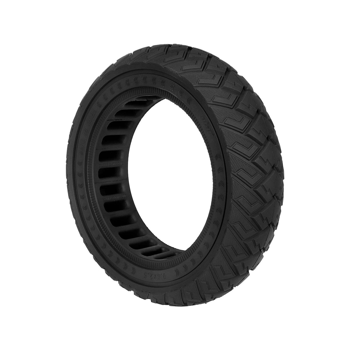 Pneu plein tout-terrain noir 9,5 pouces pour trottinette électrique vu de trois-quarts